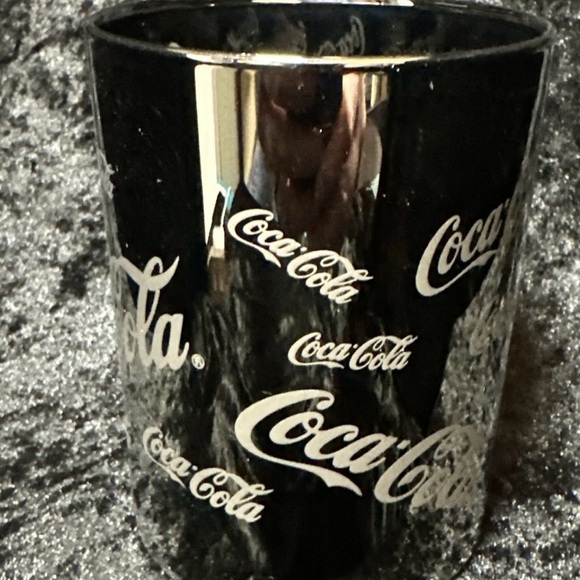 Vintage Coca-Cola Silver Flash Mercury Drinking Glass Frosted Logos Clear Bottom - Picture 2 of 4